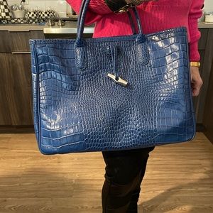 Longchamp  blue croc leather tote